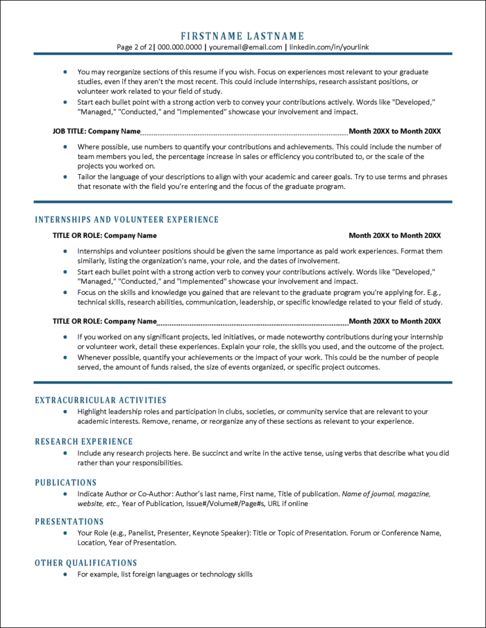 Graduate School Resume Page 2