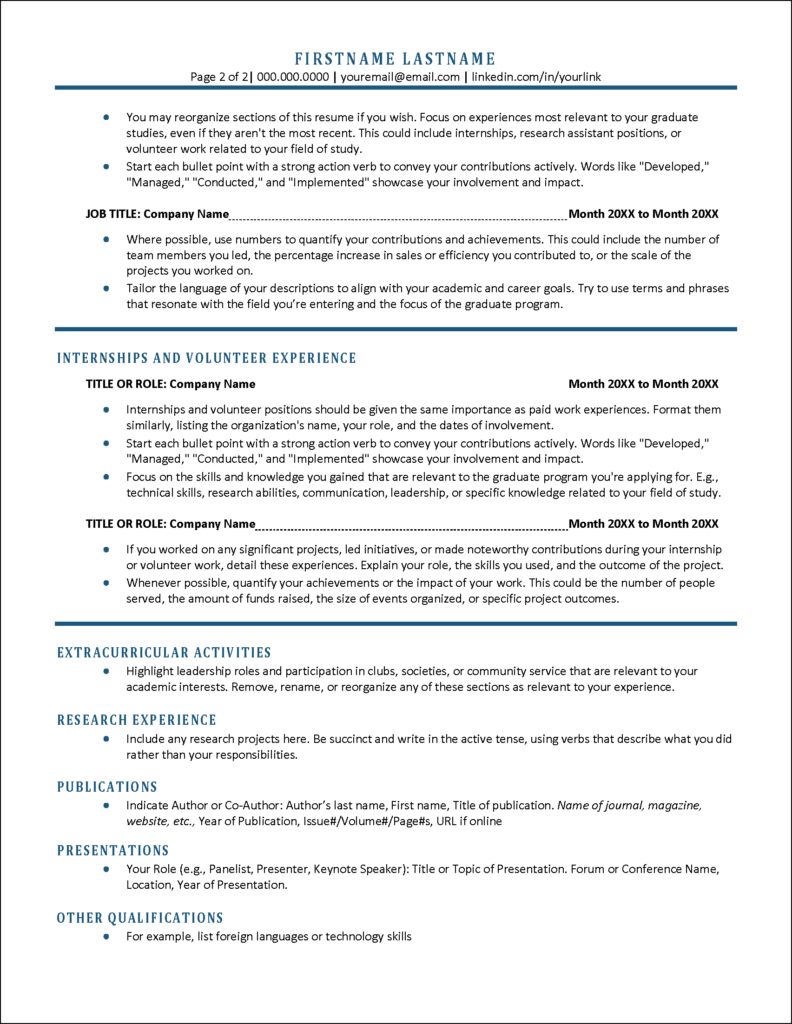 Standout Graduate School Resume - GoGrad Graduate School Resume Page 2 792x1024 