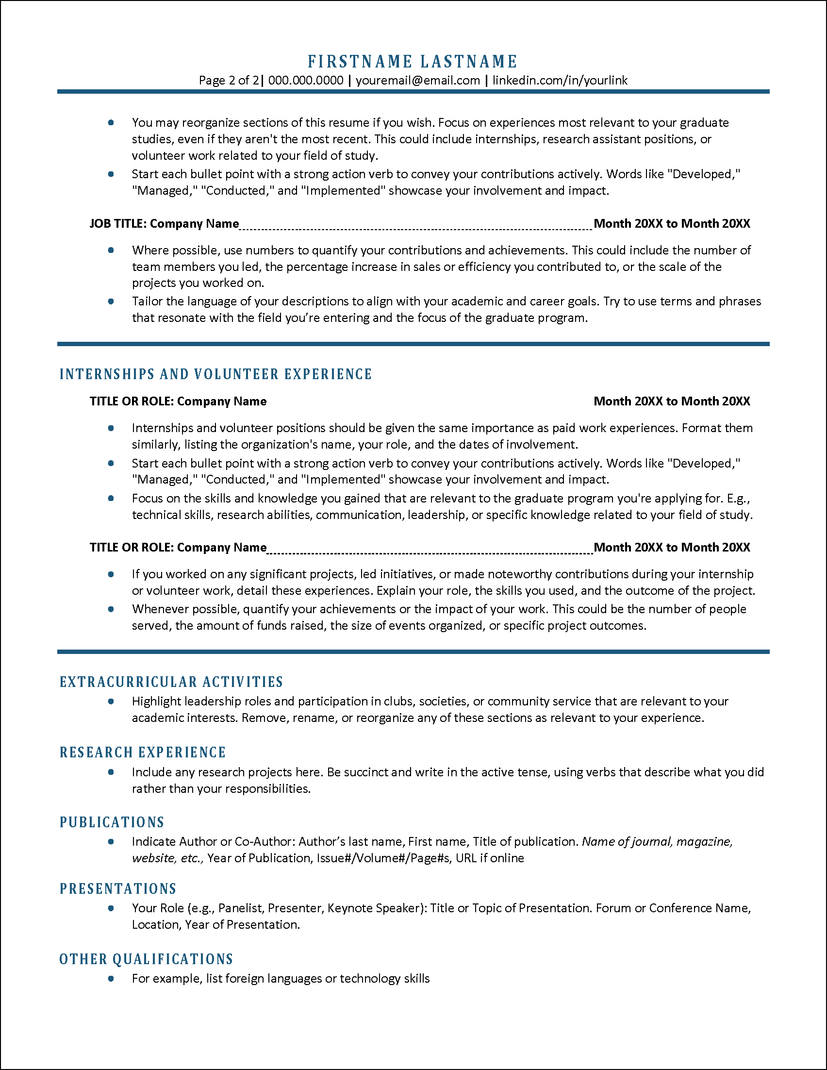 Graduate School Resume Page 2