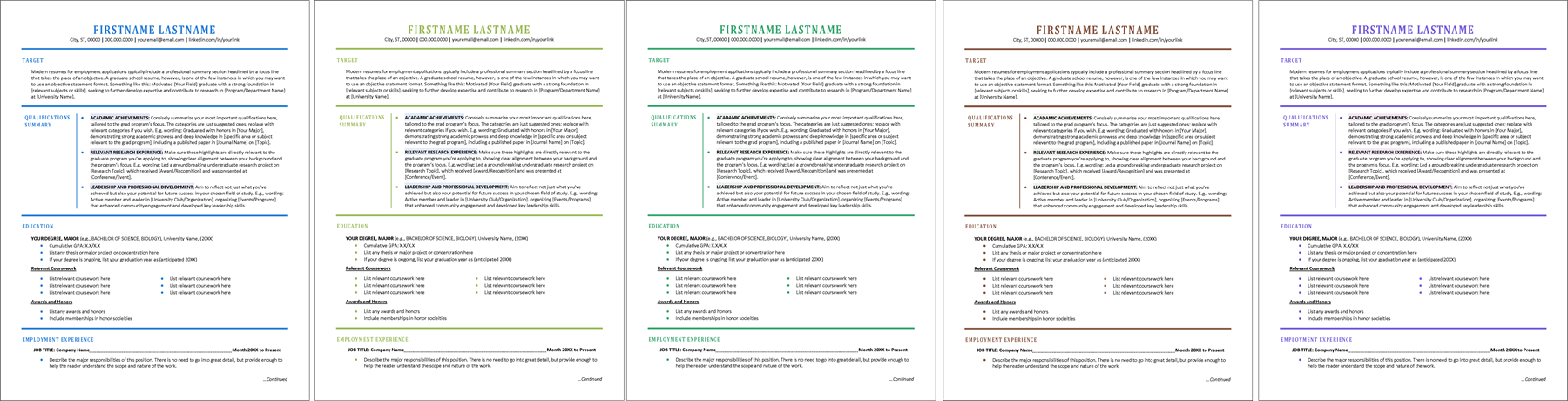 Graduate School Resume Color Choices