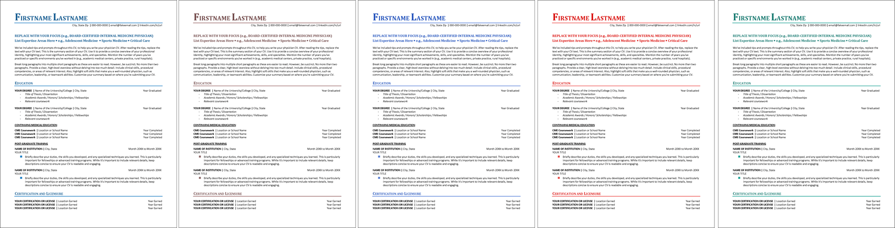 Physician CV Colors