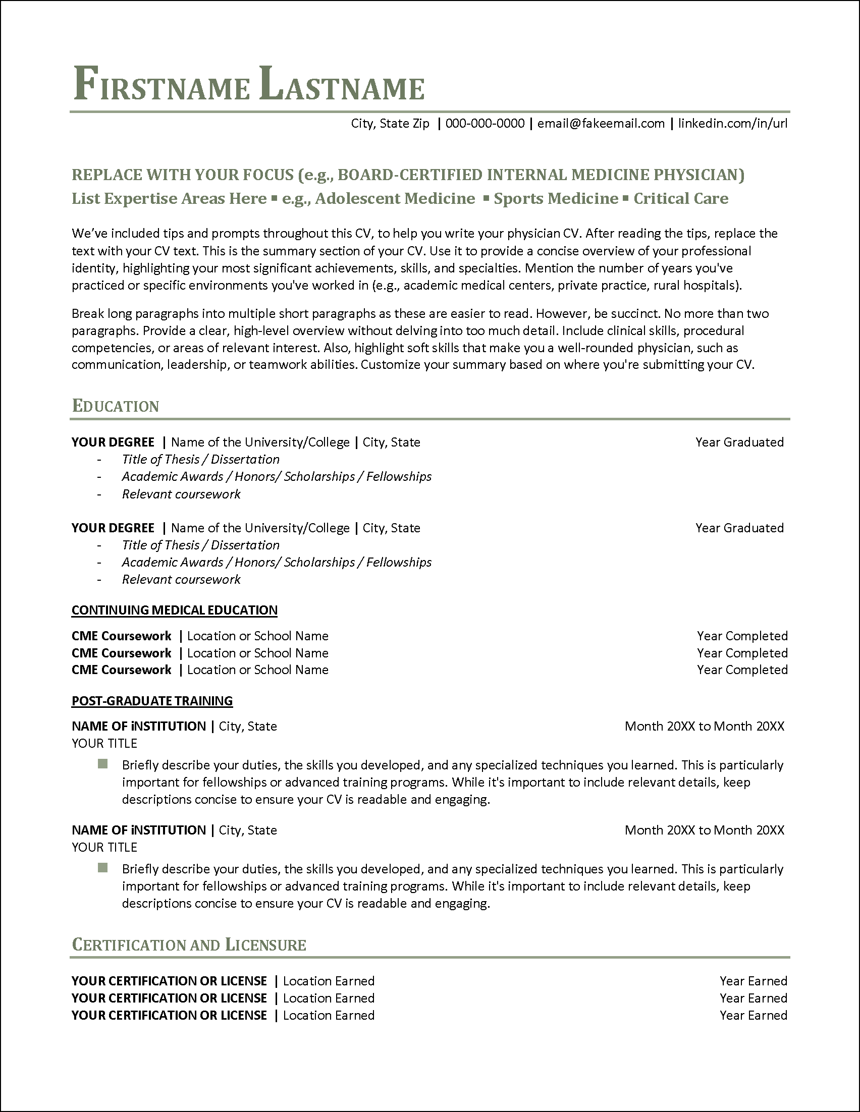 Physician CV Page 1