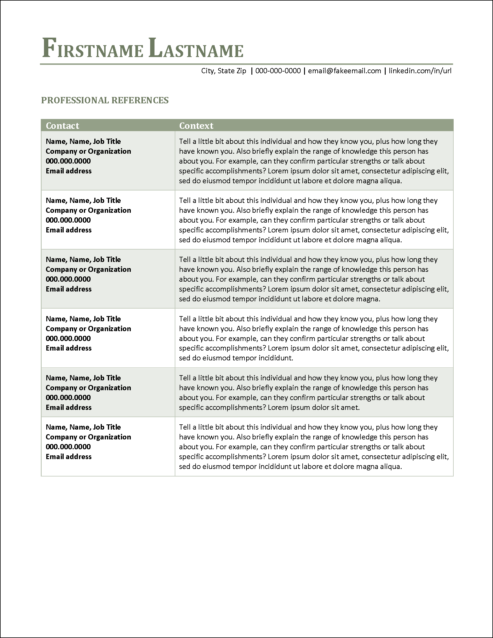 Physician CV References Template