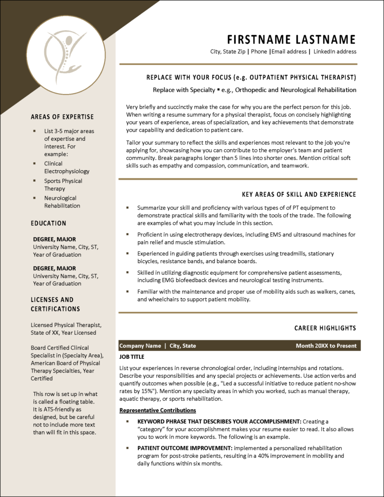 Rehab Ready Physical Therapist Resume Physical Therapy Resume Page 1
