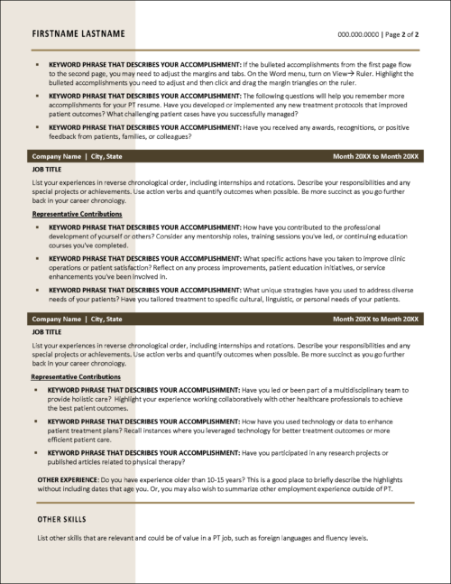 Physical Therapy Resume Page 2