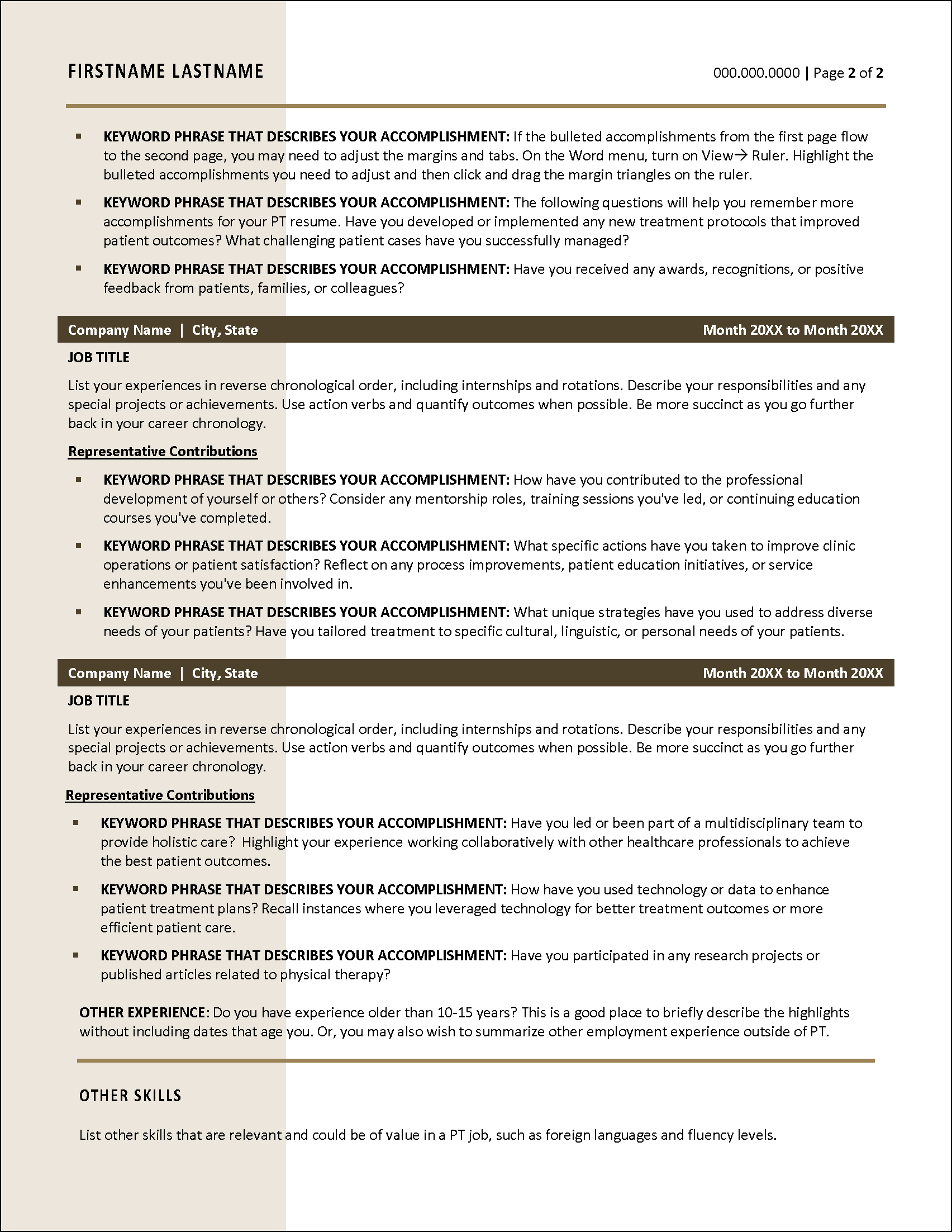 Physical Therapy Resume Page 2