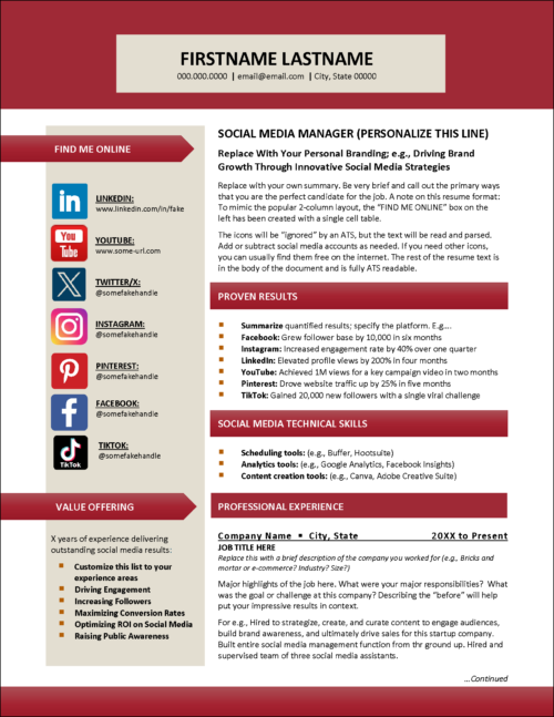 Social Media Manager Resume Page 1
