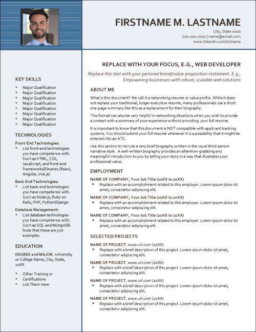 Web Developer Networking Resume Template