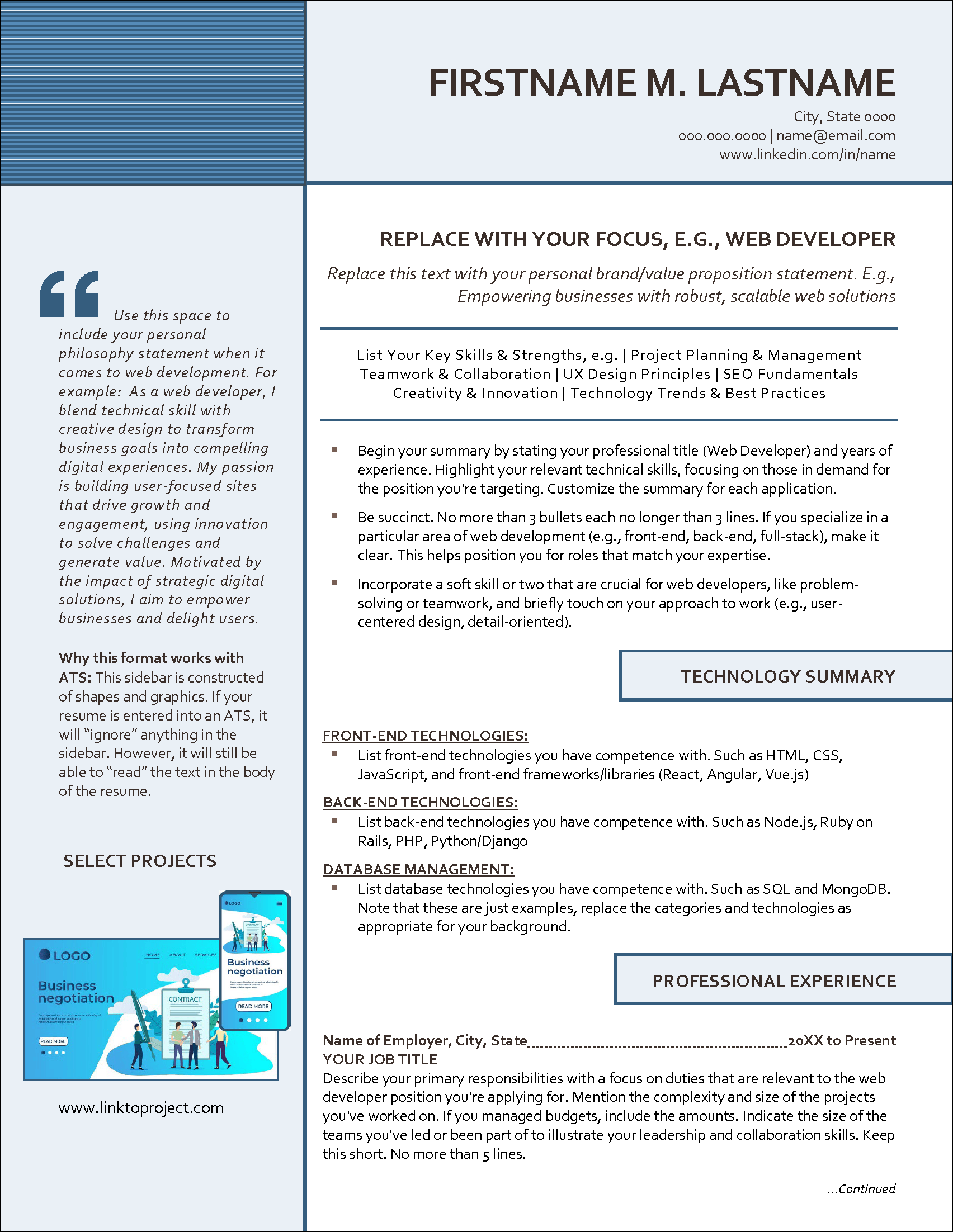 Web Developer Resume Page 1