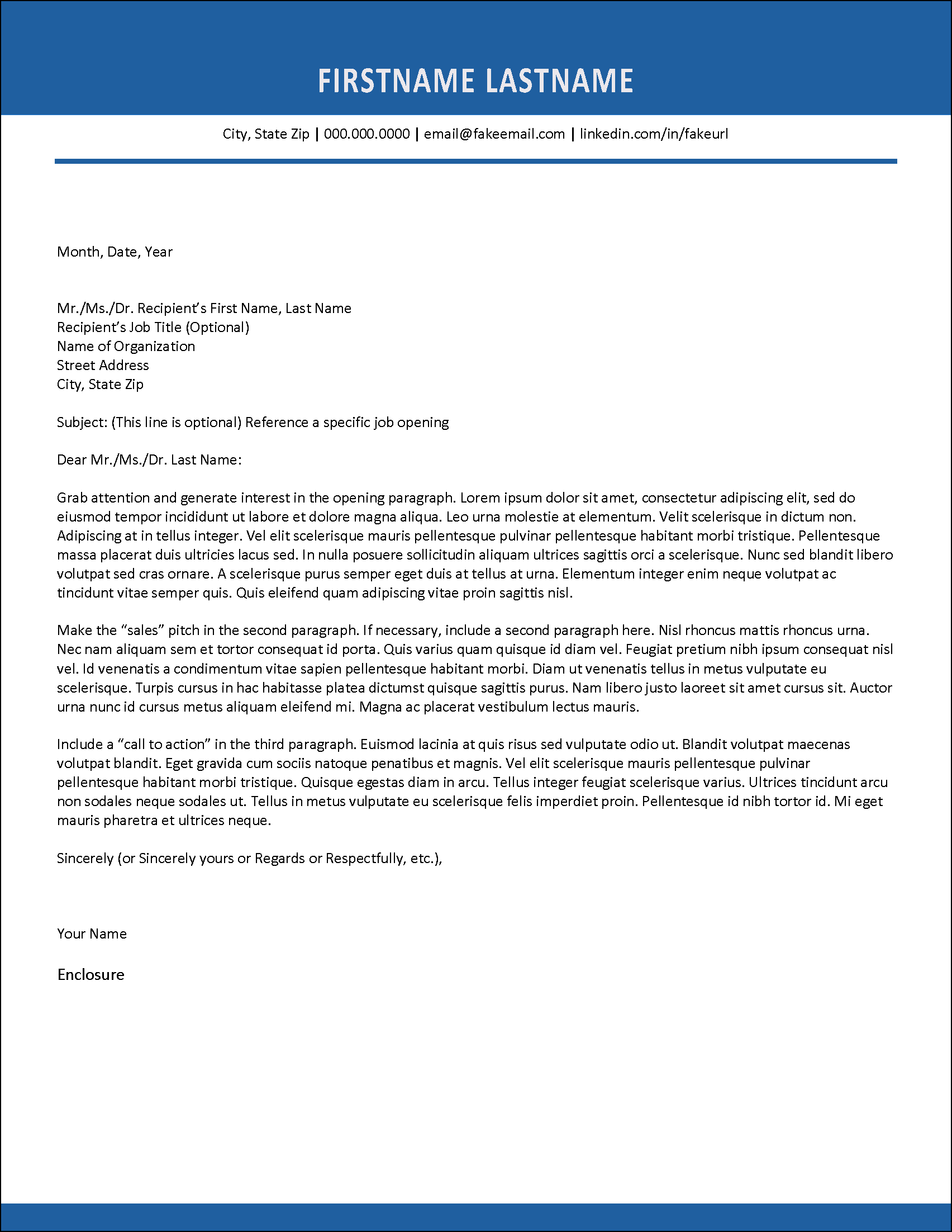 Internship Cover Letter Template