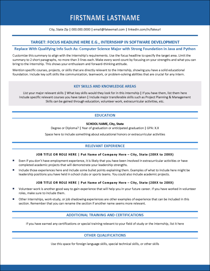 Internship Resume Template