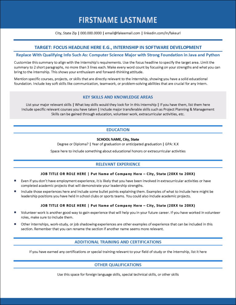 Internship Pro Resume Template Internship Resume Template