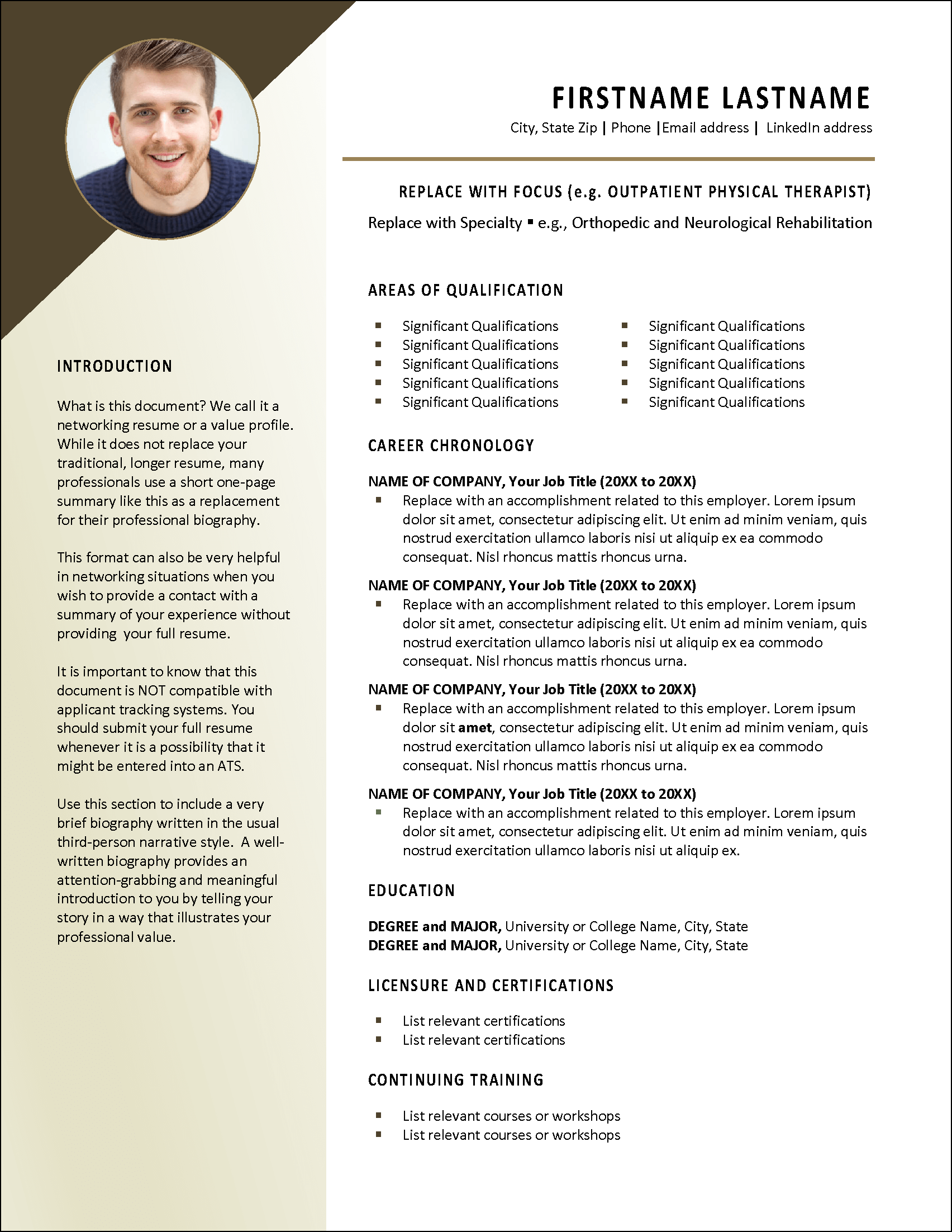 Rehab Ready Networking Resume