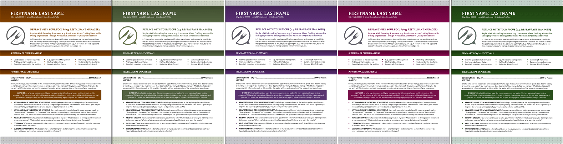 Restaurant Manager Resume Color Schemes