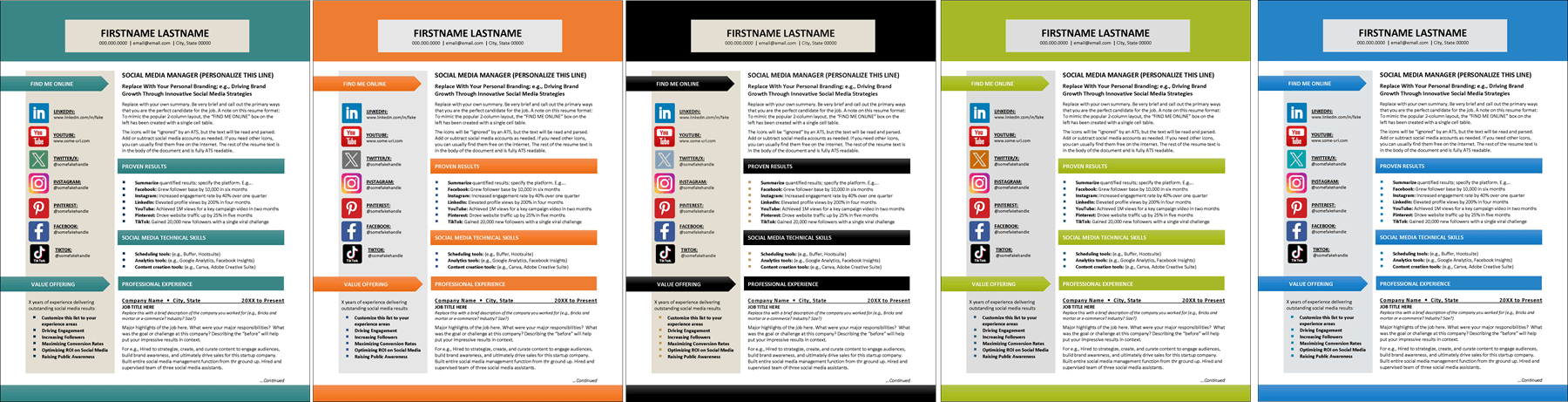 Social Media Manager Resume Colors