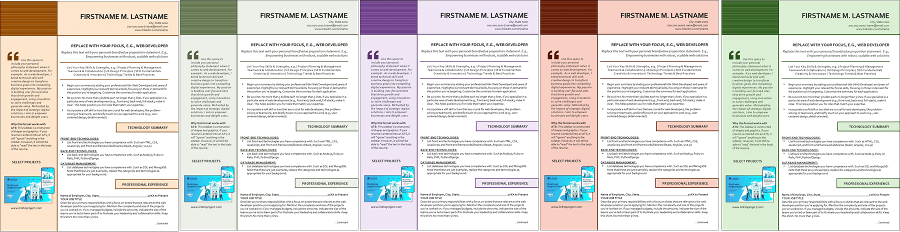 Web Developer Resume Color Schemes