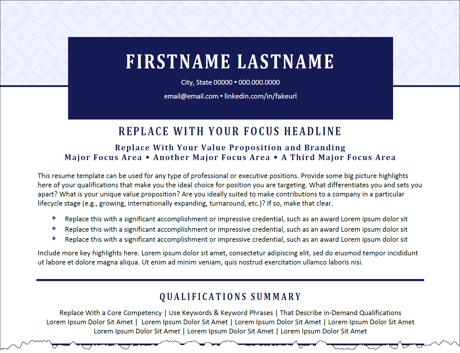 example resume summary 1
