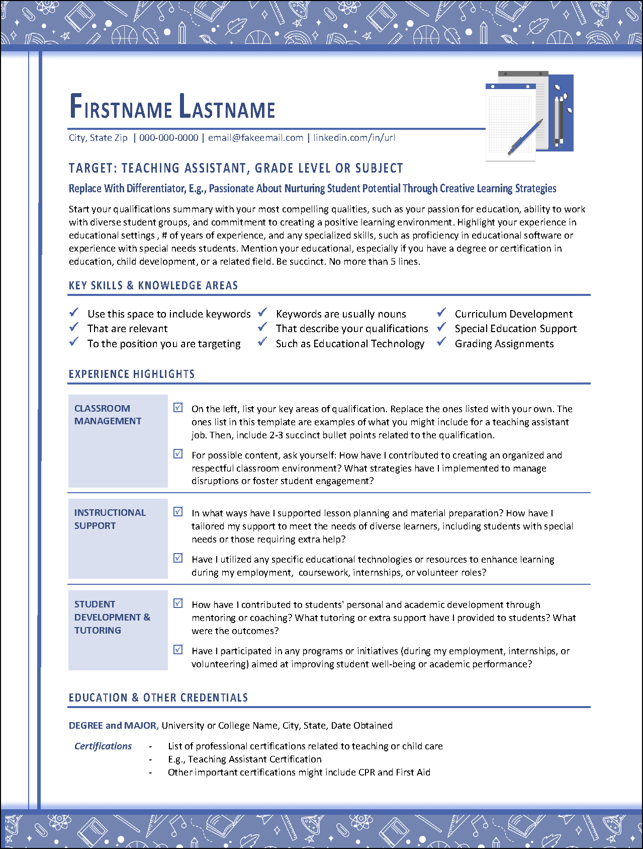AssistEdu Teaching Assistant Resume Page 1