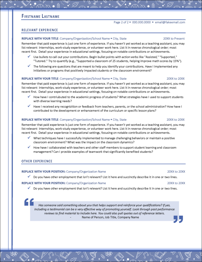 AssistEdu Teaching Assistant Resume Page 2