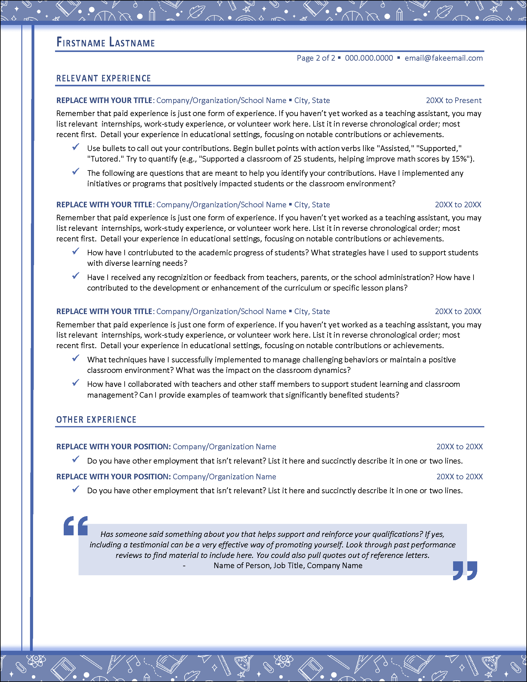 AssistEdu Teaching Assistant Resume Page 2