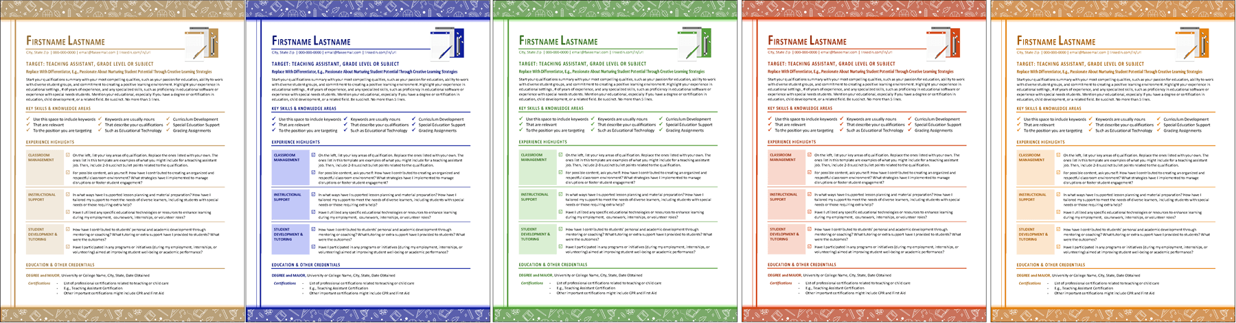 teaching assistant resume colors
