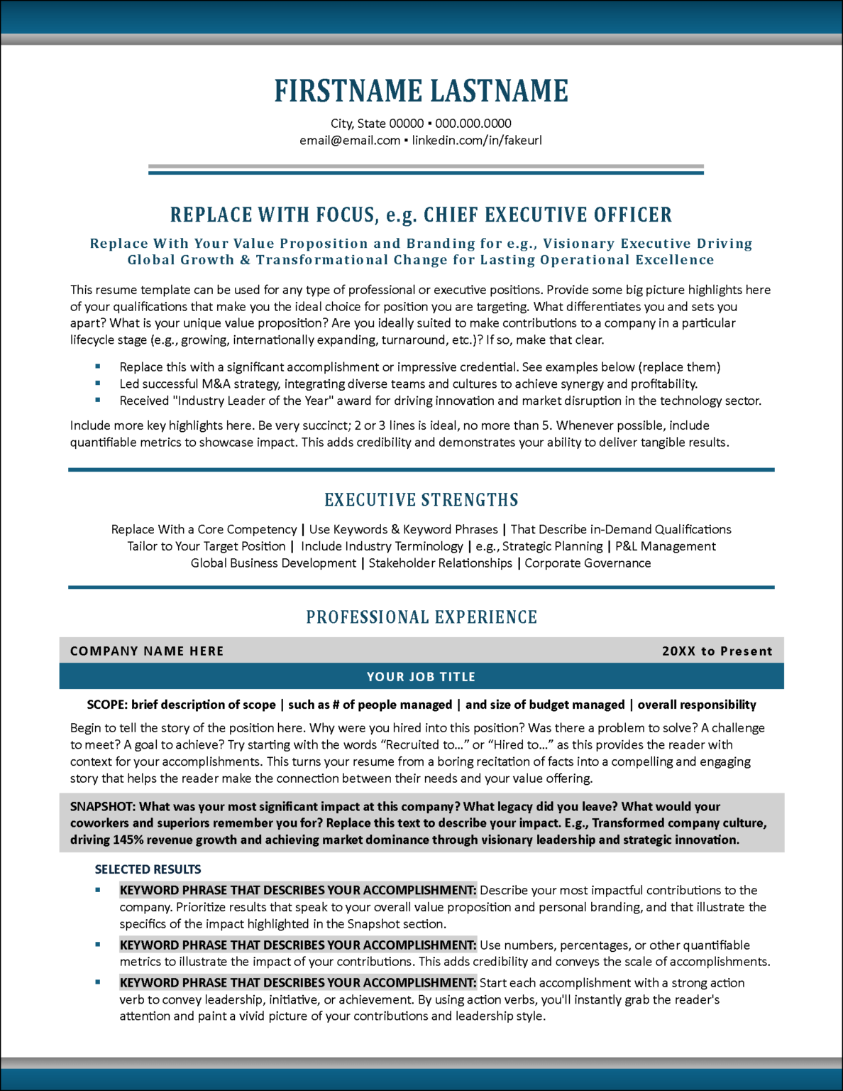 Classic Executive Resume Template Distinctive Templates
