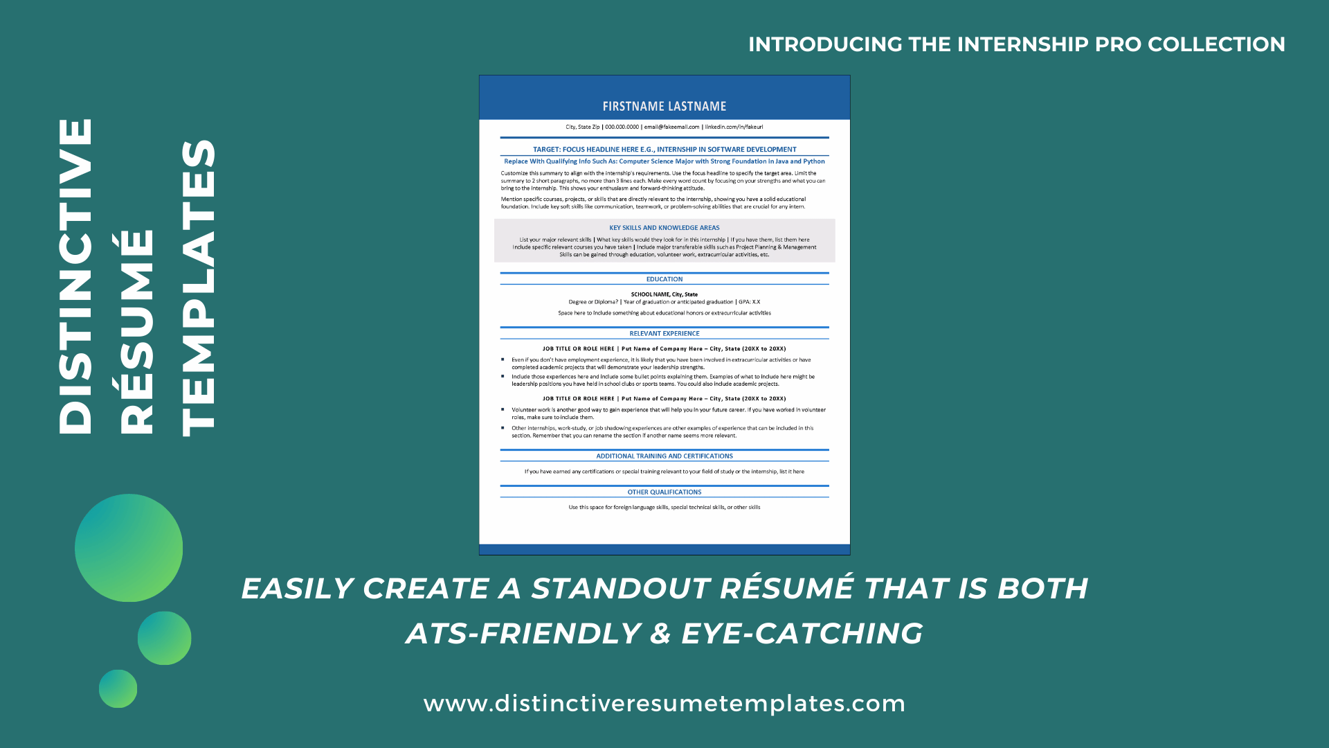 Easy-to-Use Internship Resume Template | Distinctive Templates