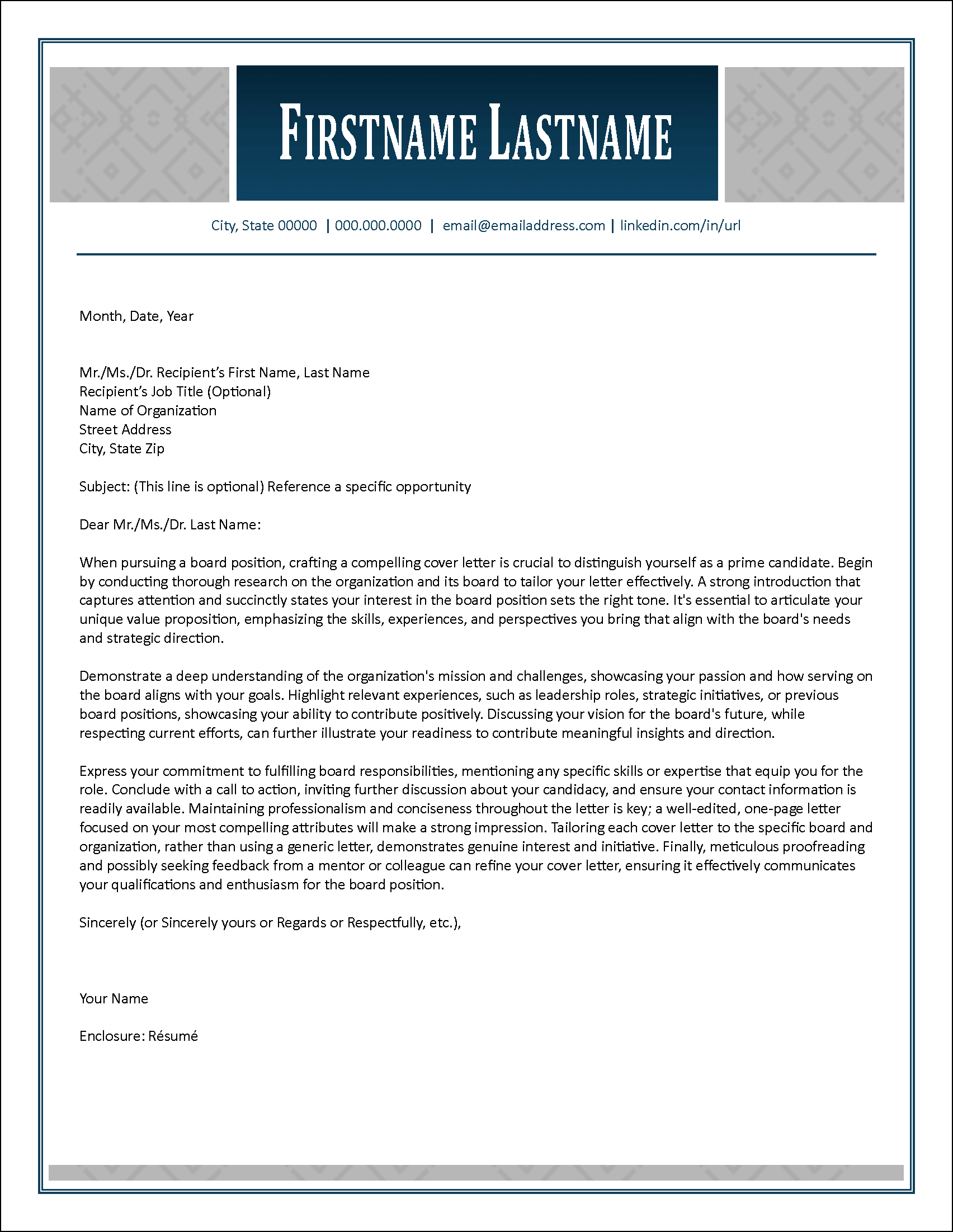 Directorate Cover Letter