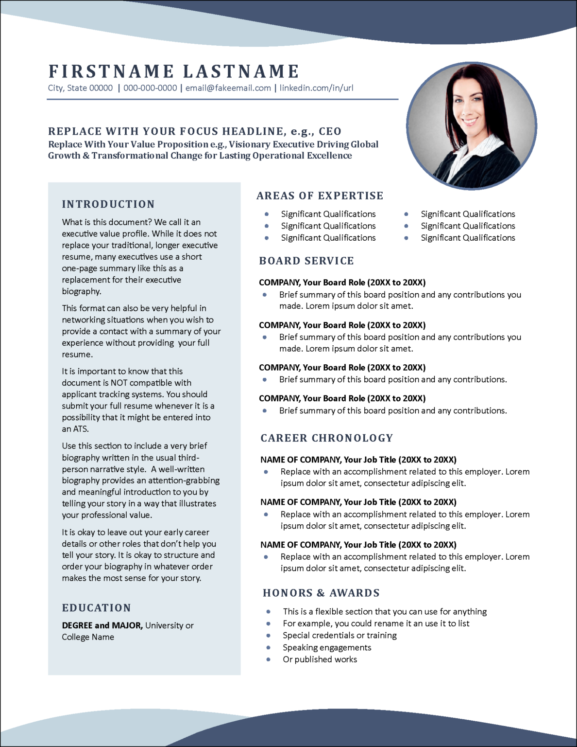 Stylish Executive Profile, Biography, References & Cover Letter Templates