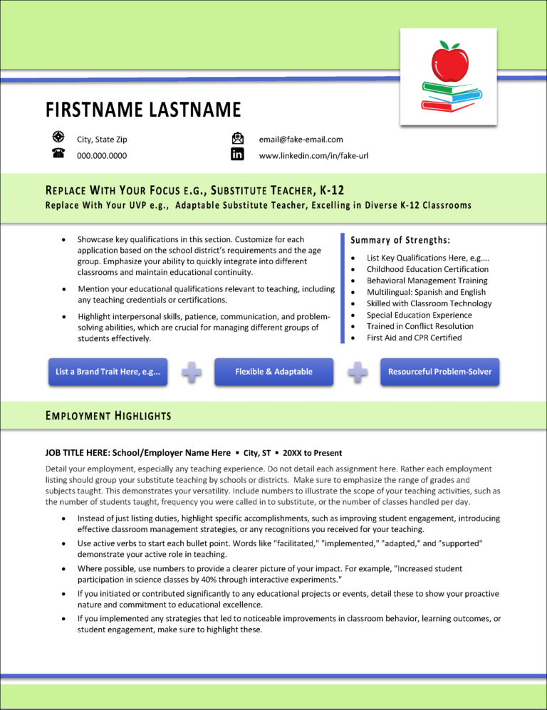 SimplySub Substitute Teacher Resume SimplySub Resume Page 1