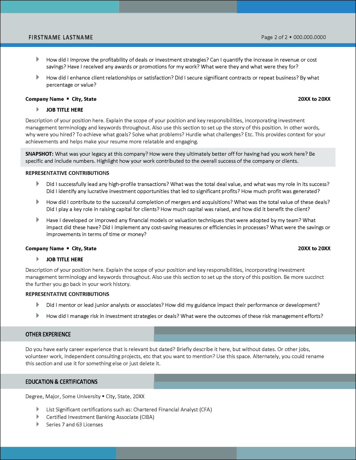 Investment Banking Resume Template - Fortune Investment Banking Resume Page 2 1188x1536 