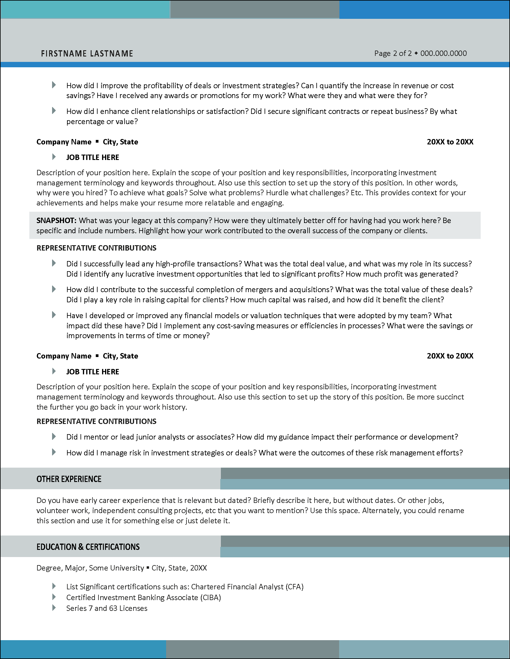 Fortune Investment Banking Resume Page 2
