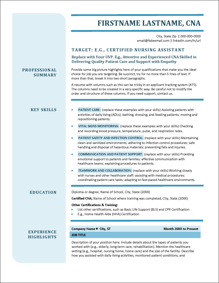 CNA Ready Resume Page 1