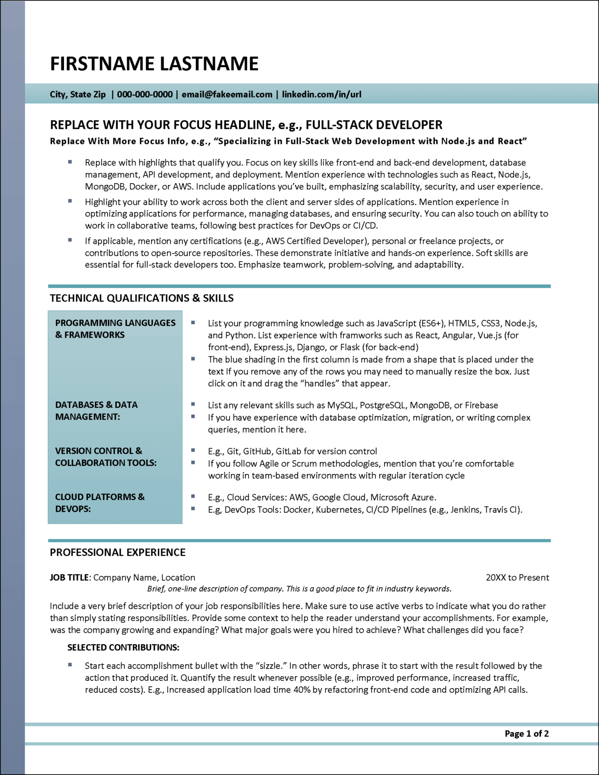Software Developer Bio Developer Bio, Project List, References & Cover Letter Templates Set