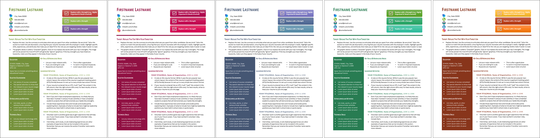College Resume Template Color Schemes