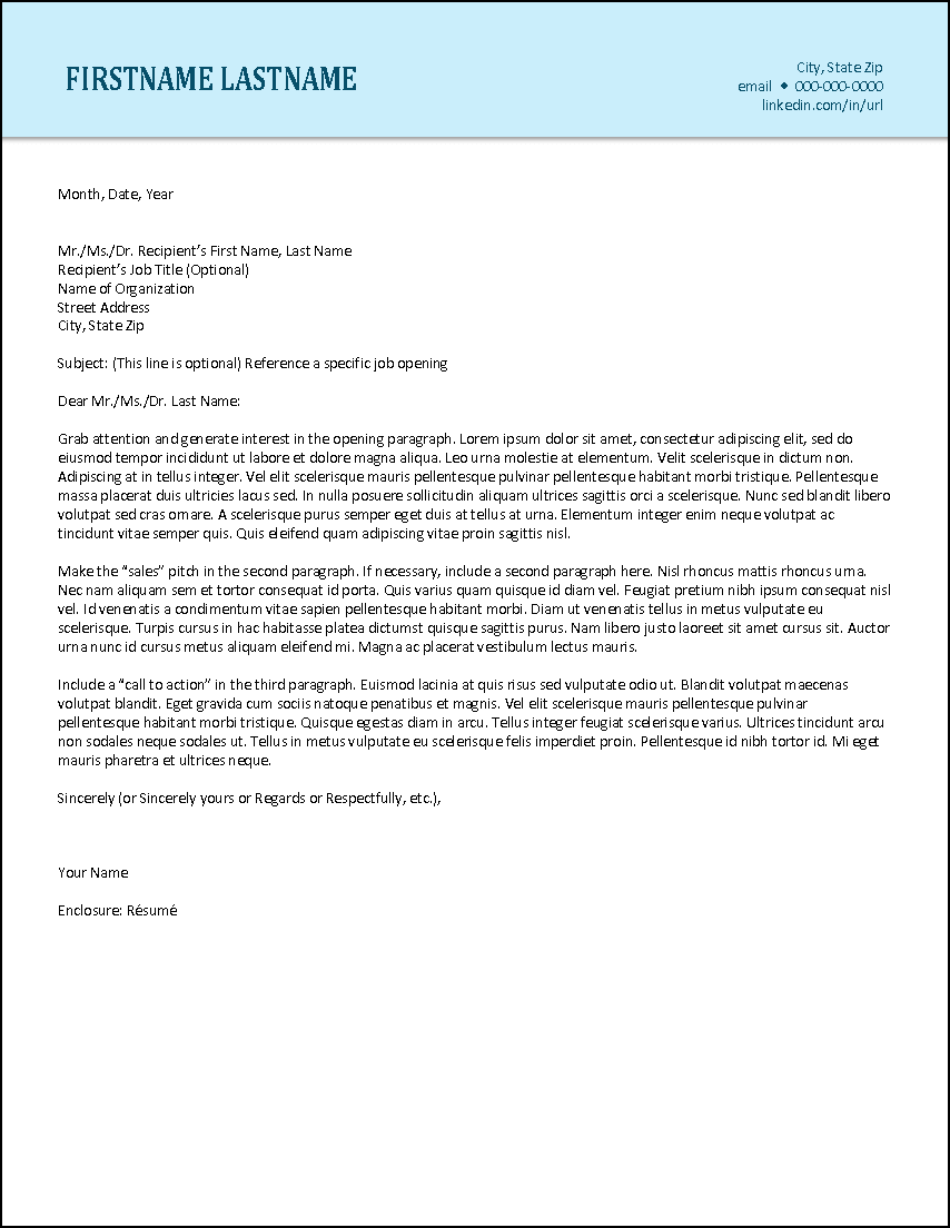 FirstPlacement Cover Letter