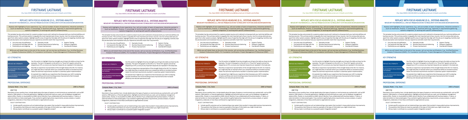 Systems Analyst Resume Color Schemes