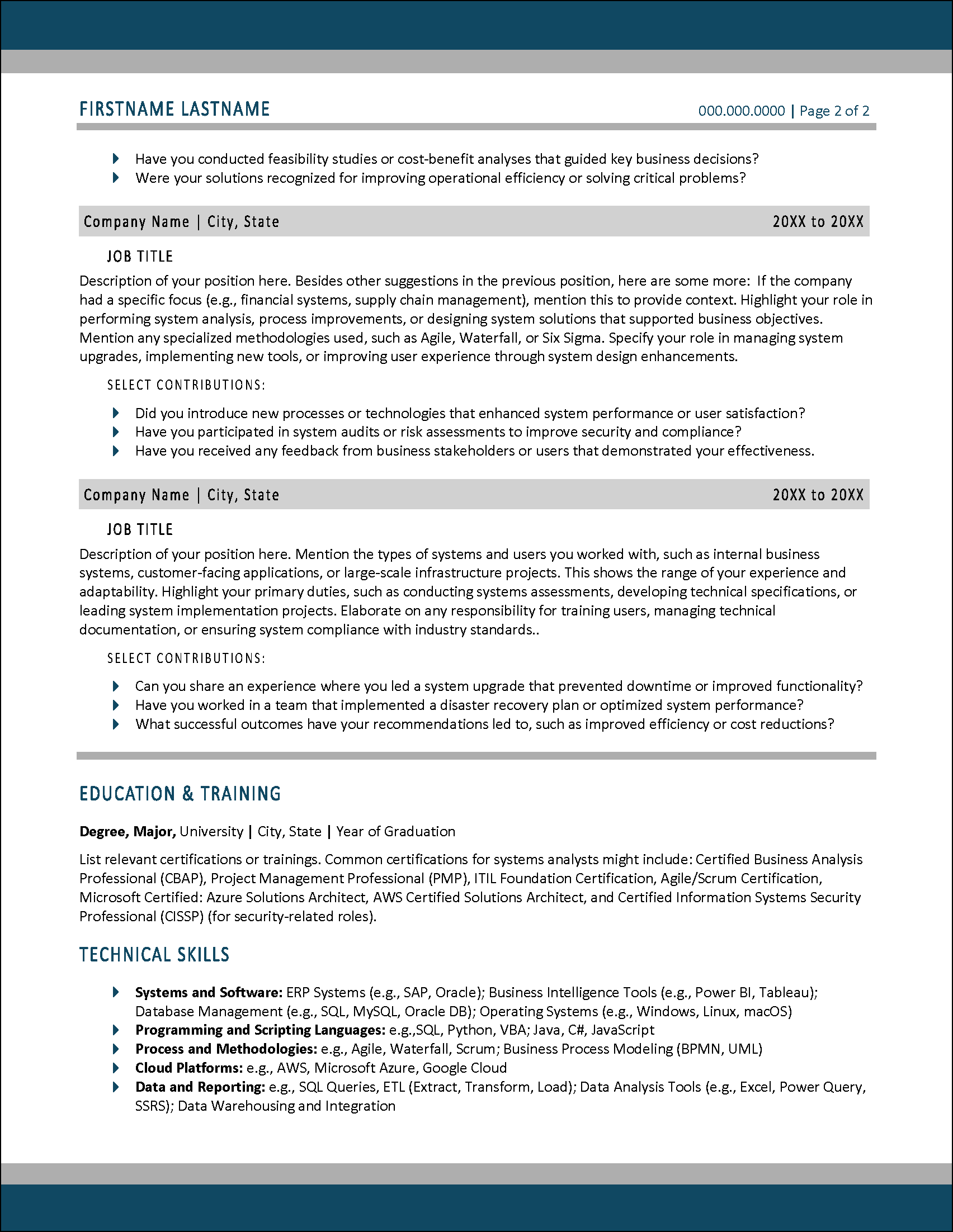 SystemsWise Systems Analyst Resume Page 2