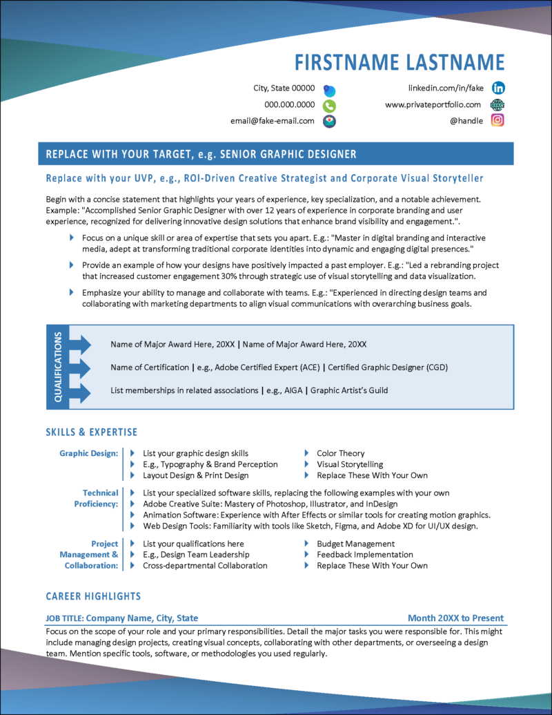 Graphic Designer Bio, Portfolio, References & Cover Letter Templates