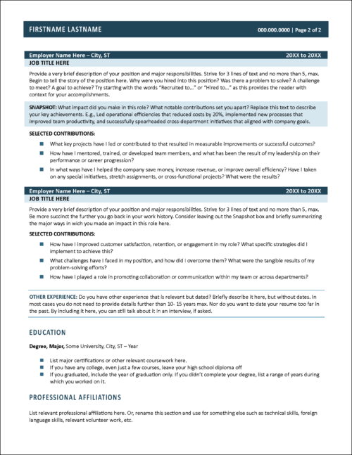 Best Foot Forward Resume Page 2