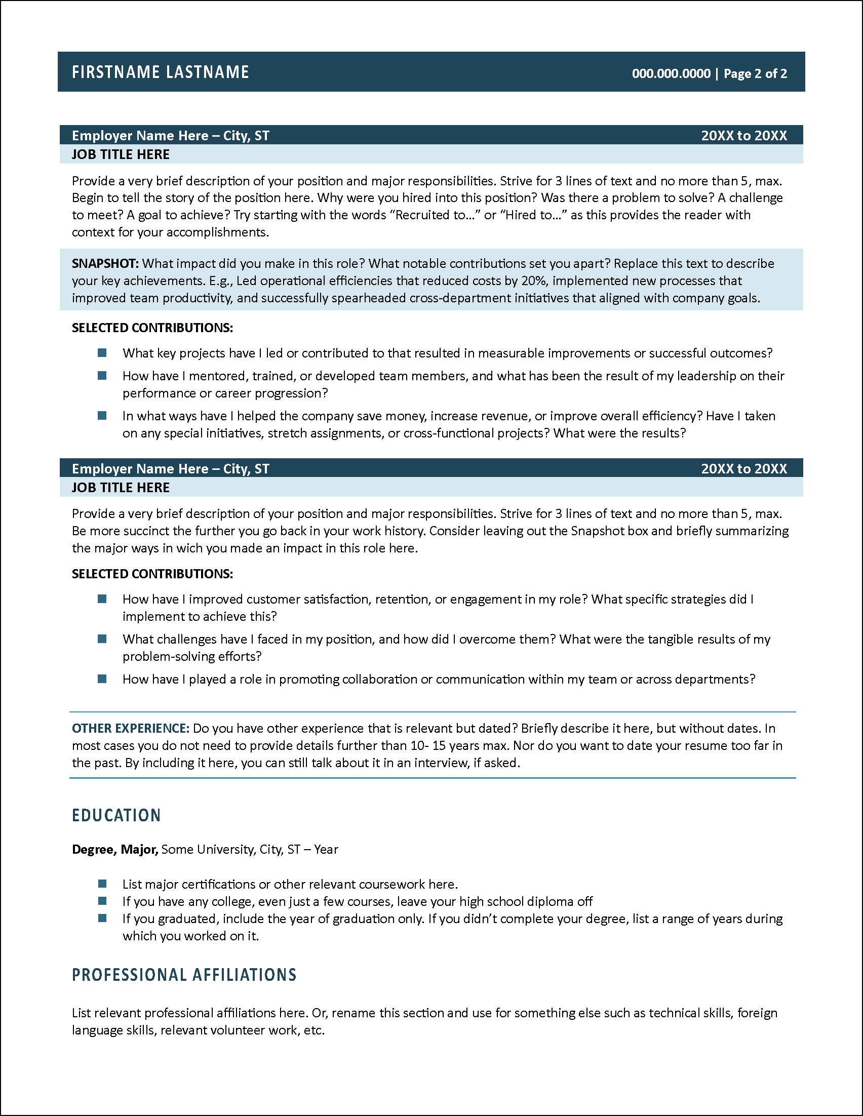Best Foot Forward Resume Page 2