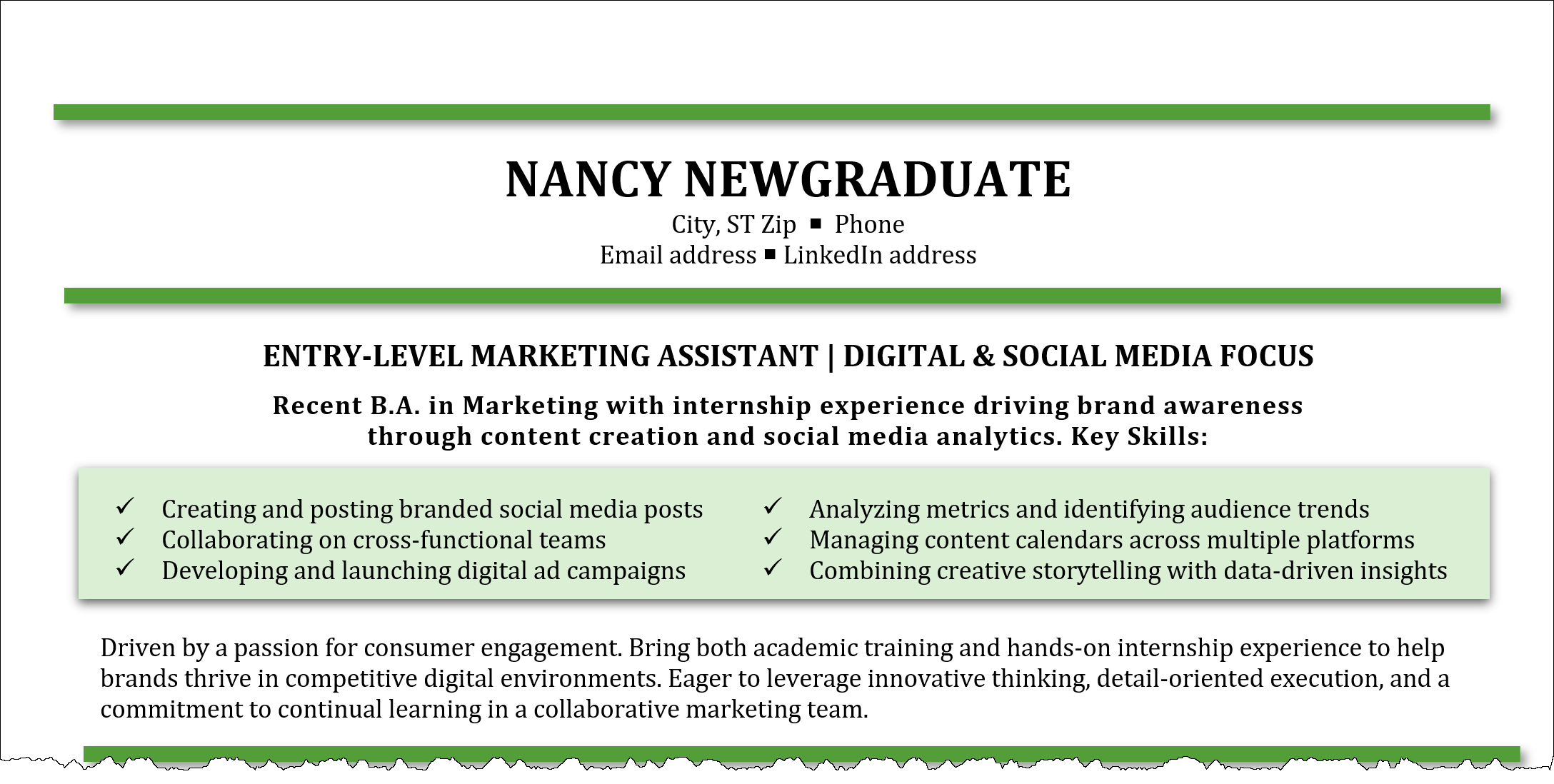 Example Resume Summary for a New Graduate Example Resume Summary for a New Graduate