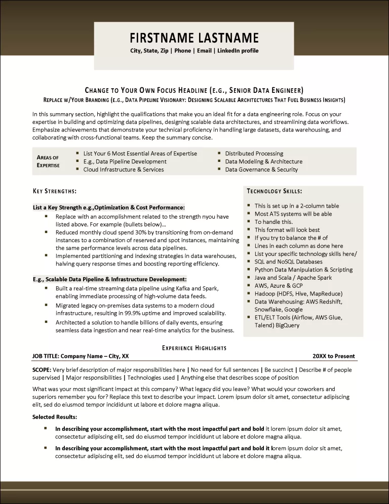 QueryCrafter Data Engineer Resume Page 1