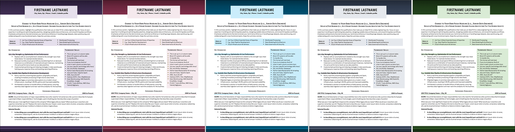 data engineer resume color choices