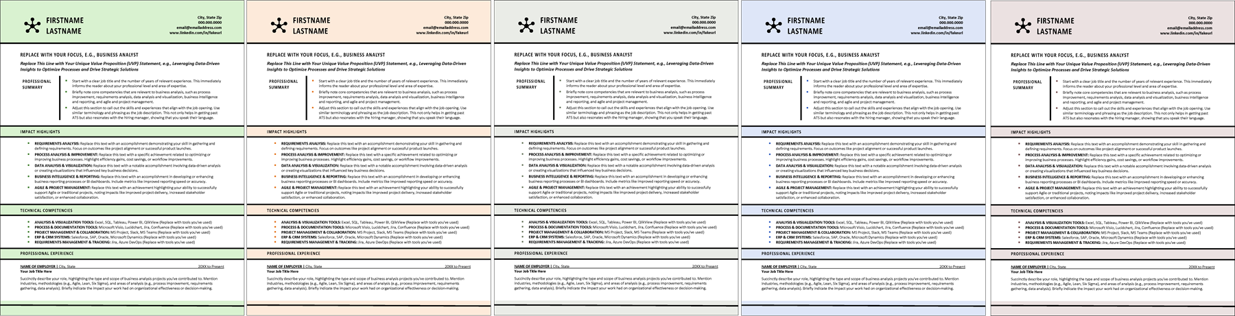 Business Analyst Resume Color Options