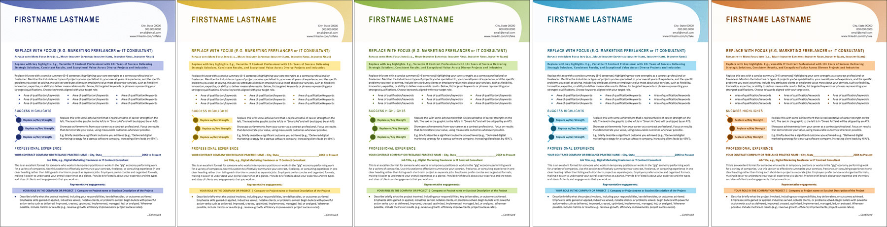 Contract Worker Resume Color Choices