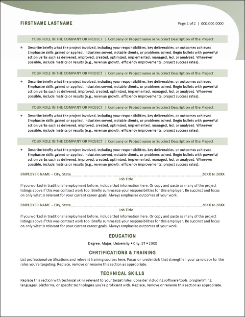 GigWork Contract Worker Resume Page 2