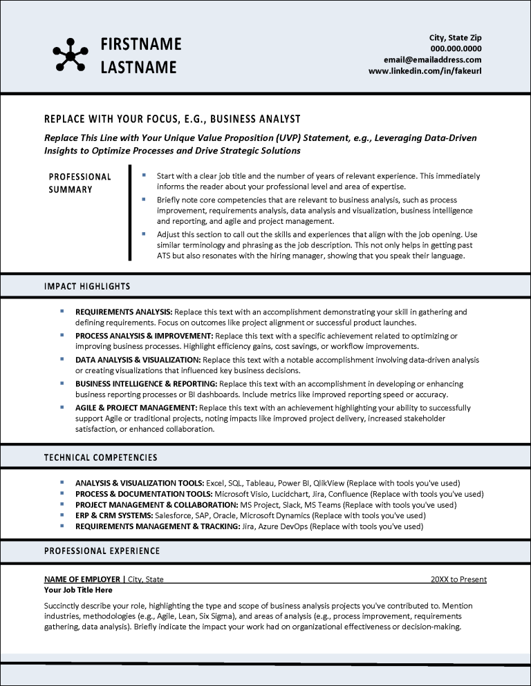 Level Up Business Analyst Resume Page 1