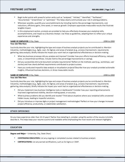 Level Up Business Analyst Resume Page 2