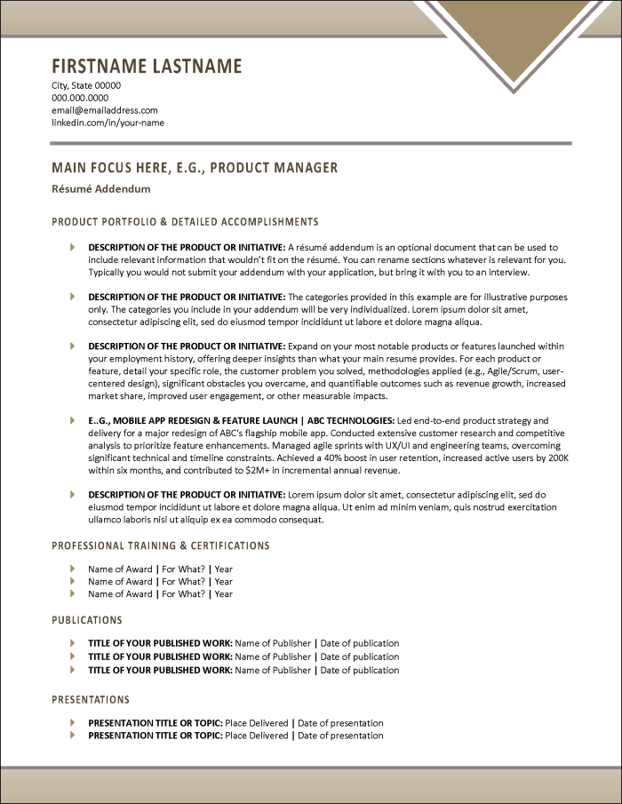 ProductPro Resume Addendum
